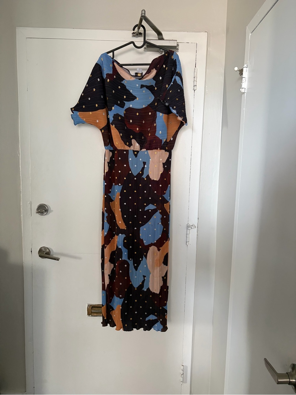 Never Fully Dressed Off the Shoulder Ankle Dress in Blue, Brown & Tan